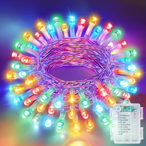 LED Lichterkette Innen Außen, 5M & 50LEDs Batterie Weihnachtsbaum Lichterkette, 8 Modi IP44 Wasserdicht Fairy Lights mit Timer, für weihnachten, Innen, Außen, Garten, Party, Hochzeit - RGB von Realky