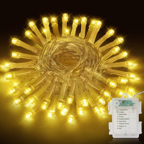 LED Lichterkette Innen Außen, 5M & 50LEDs Batterie Weihnachtsbaum Lichterkette, 8 Modi IP44 Wasserdicht Fairy Lights mit Timer, für weihnachten, Innen, Außen, Garten, Party, Hochzeit - Warmweiß von Realky