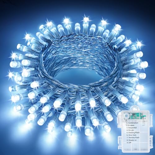 LED Lichterkette Innen Außen, 5M & 50LEDs Batterie Weihnachtsbaum Lichterkette, 8 Modi IP44 Wasserdicht Fairy Lights mit Timer, für weihnachten, Innen, Außen, Garten, Party, Hochzeit - kaltweiß von Realky