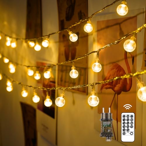 LED Lichterkette Strombetrieben,13M Lichterkette Kugel warmweiß mit Stecker für Außen und Innen,IP65 Wasserdicht Lichterketten mit Dimmbar Fernbedienung,Ideal für Zimmer,Weihnachten,Party,Garten von Realky