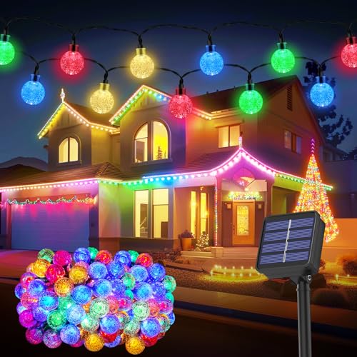 Lichterkette Außen Solar Wetterfest, 100 LED 8 Modi IP65 Solarlichterkette Bunt Kristall Kugeln Außen/Innen Lichter Beleuchtung für Balkon Deko Terassen Garten Bäume Weihnachten Partys Fenster Camping von Realky