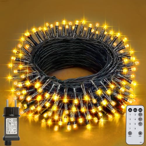 Realky 220er LED Lichterkette Weihnachtsbaum, 8 Modi IP44 Wasserdicht Fairy Lights mit Fernbedienung und Timer, für Weihnachten, Innen, Außen, Garten, Party, Hochzeit - Warmweiß von Realky