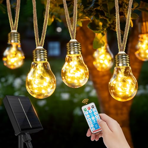 Realky Solar Lichterkette Aussen Mit 20 Glühbirnen 12.5M Lichterkette Außen Solar Wetterfest mit 8 Modi Memory-Funktion Timer für Vintage Deko Gärten Terassen Hochzeiten Partys Weihnachten von Realky