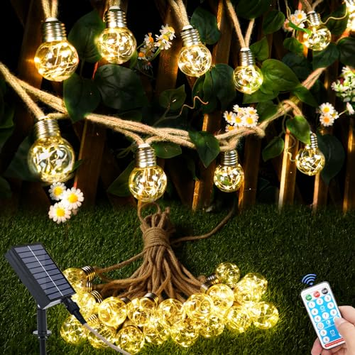 Realky Solar Lichterkette Aussen Wasserdicht Mit 20 Glühbirnen 12.5M Helligkeit Dimmar 8 Modi Außen Glühbirnen für Gärten Terrasse Balkon Party Hochzeit Deko Outdoor, Warmweiß von Realky