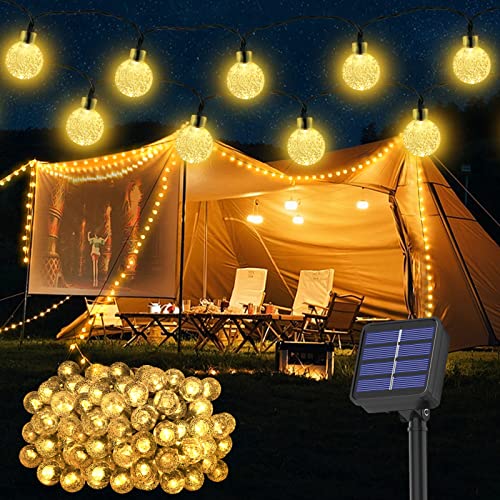 Solar Lichterkette, 100 LED 18M 59Ft 8 Modi IP65 Solarlichterkette aussen Wetterfest Lampions Kristallkugeln für Balkon Deko Terassen Garten Weihnachten Partys Zuhause warmweiß von Realky