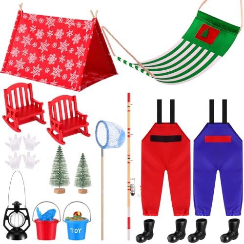 18-teiliges Weihnachtselfenzubehör, Elfen-Puppe, Angelzubehör, Elfen-Angelzubehör, Kleidung und Elfen-Camping-Zubehör für Elfen, Weihnachten, Kinder, Geschenk, Elfenrequisiten, Dekoration (Angeln) von Realspring