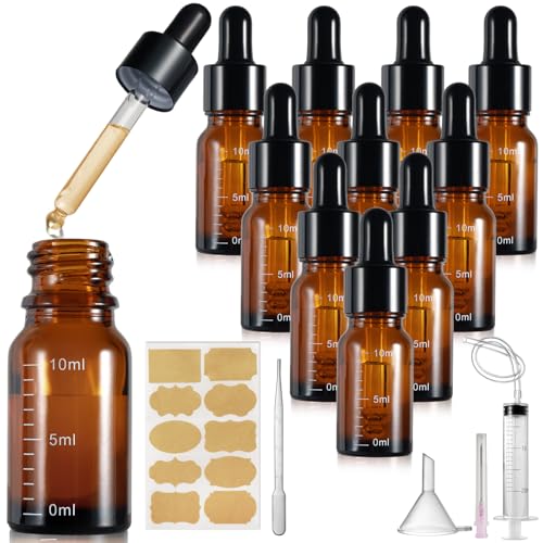 Realure 10 Stück Pipettenflasche 10ml mit Skala, Kleine Braunglas Glas Tropfflasche Dropper Bottle, Refillable Flasche mit Pipette, für Ätherische Öl Parfümöle Flüssigkeit 5 Hilfszubehör von Realure