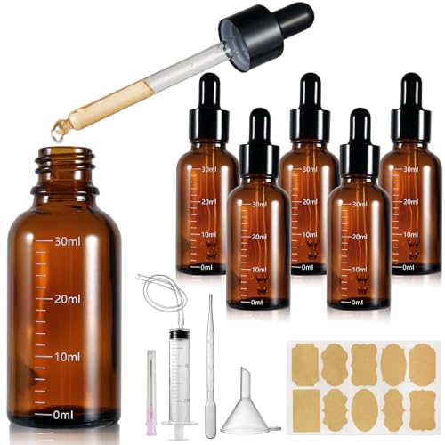 Realure 5 Stück Pipettenflasche 30ml mit Skala, Kleine Braunglas Glas Tropfflasche Dropper Bottle, Flasche mit Pipette, für Ätherische Öl Parfümöle Flüssigkeit 5 Hilfszubehör von Realure