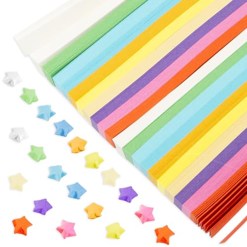 Rebanky 1080 Stück Origami Sterne Papier, DIY Handgemachte Bunt Origami Sterne, Glücksstern Papierstreifen, Papierstreifen Origamipapier für Bastelarbeiten, Dekoration von Rebanky