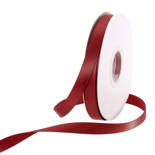 Rebower 25 Yard/75ft Satinband Dickes beidseitiges Grosgrain-Seidenband, [für Geschenkverpackung, Haarschleifen, Hochzeit, Kuchen, Blumen] - 3/8"(1cm)/Burgunderrot von Rebower