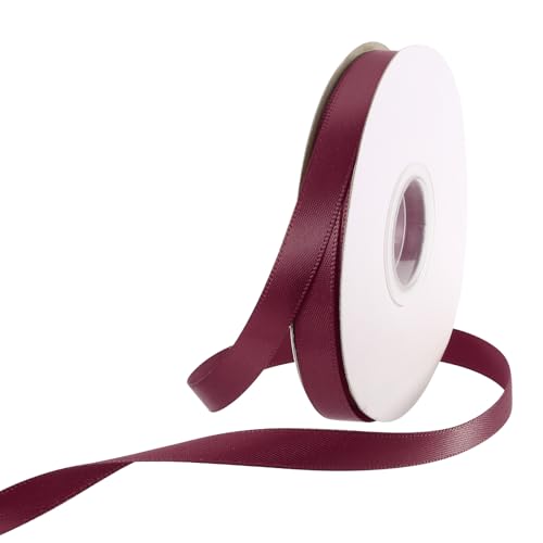 Rebower 25 Yard/75ft Satinband Dickes beidseitiges Grosgrain-Seidenband, [für Geschenkverpackung, Haarschleifen, Hochzeit, Kuchen, Blumen] - 3/8"(1cm)/Dunkelrot von Rebower