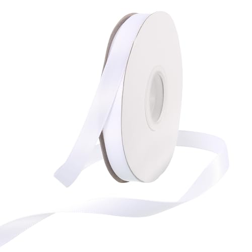 Rebower 25 Yard/75ft Satinband Dickes beidseitiges Grosgrain-Seidenband, [für Geschenkverpackung, Haarschleifen, Hochzeit, Kuchen, Blumen] - 3/8"(1cm)/Weiß von Rebower