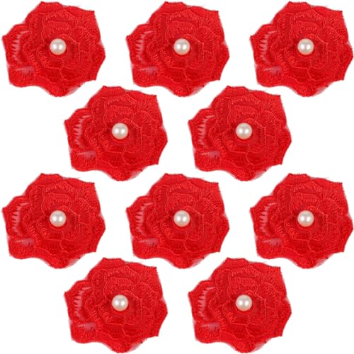 REC 10 Stück Aufnäher zum Aufbügeln,Applikationen Zum Aufnähen,Stickerei Spitzen Blumen Patches,Blumenform,Bestickte Aufnäher,Für Hochzeitskleider,Dekoration,Reparatur Kleidung,DIY,Basteln（Rot） von Reccisokz