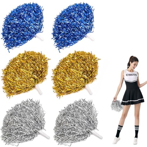 Reccisokz 6-Teilige Pompons Cheerleader,Bright Metal Cheerleader Cheerleader,Handgemachte Blume Pom-Pom Spirit Cheerleader Farbe Verpackung Zubehör Team Spiel von Reccisokz