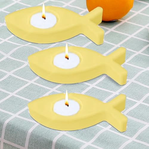 3 Pcs Silikon Gießform Kerzenhalter, Silikonform Fisch, Silikonformen Gießformen Kerzen, DIY Fisch Silikonform Kerzenhalter Epoxidharz Form für Kommunion Deko Konfirmation Taufe Geschenk (3 Stück) von Recitem