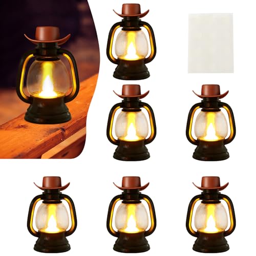 6er Set Halloween Deko Cowboyhüte Mini Laterne, Western Cowgirl Kleine Laterne Dekoration Mini Latern mit LED Kerze Western Hängende Tischdekoration für Weihnachten Hochzeit Geburtstag Party Geschenk von Recitem