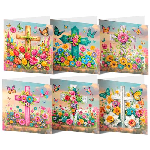 Frühlingskarten mit Umschlag 6er Set, Diamond Painting Grußkarten, Geburtstagskarten, Klappkarten mit buntem Schmetterling Ostern Osterkarten Bastelset Feiertage Grußkarte (Set 1) von Recitem