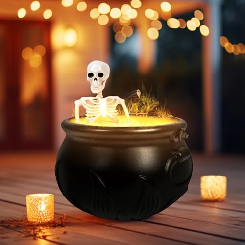 Halloween Deko Indoor – Hexenkessel mit Skelett & Nebelmaschine, Geister Halloween Dekorationen mit Nebel Diffusor für Tischdeko, Kamin, Schreibtisch, Mantel und Zuhause von Recitem