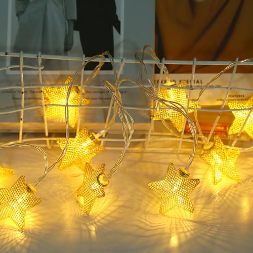 Marokkanische Lichterkette Batterie, 3M 20 LED Lichterkette, Silber Kugeln Orientalische Lampe Warmweiß Ramadan Lichterkette Innen für Eid Mubarak Hochzeit Party Wedding Ramadan Deko (Stern) von Recitem