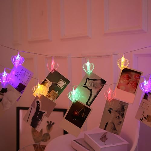 Recitem Herzform LED Fotoclips Lichterkette Klammern mit Timer, mit 20 LED Clips, Timer 8 Modi USB/Batteriebetrieben Foto für Zimmer, Hochzeiten,Wohnzimmer (Mehrfarbiger Akku mit Fernbedienung) von Recitem