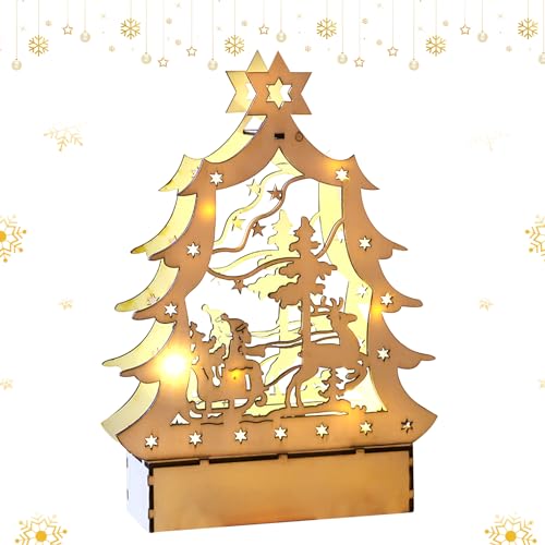 Recitem LED Weihnachtsbeleuchtung aus Holz, Weihnachtsbeleuchtung Außen Batterie，lichterbogen weihnachten Leiter Lichterkette Weihnachtsbaum für Innen Außen Weihnachtsdeko Fenster (Holzfarbe) von Recitem