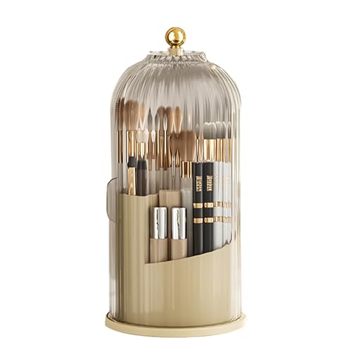 Recitem Make Up Kosmetik Organizer, 360° Drehbarer Pinselhalter Pinsel mit Deckel, Pinsel Aufbewahrung mit Deckel, Kosmetik-Vitrinen für die Kommode Organizers (Transparenter Deckel) von Recitem