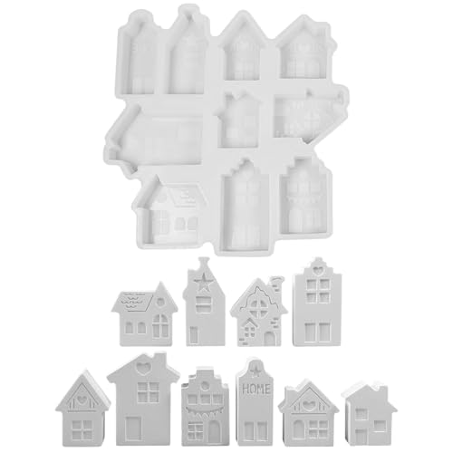 Recitem Silikonformen Gießformen Häuser, 3D Silikonform Weihnachten Silikonform Haus Mini Silikonform Häuser Silikonformen Weihnachten Häuser Giessformen Silikon Gießform (10 Häuser) von Recitem