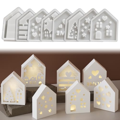 Recitem Silikonformen Gießformen Häuser, 3D Silikonform Weihnachten Silikonform Haus Mini Silikonform Häuser Silikonformen Weihnachten Häuser Giessformen Silikon Gießform (8 Häuser 3) von Recitem