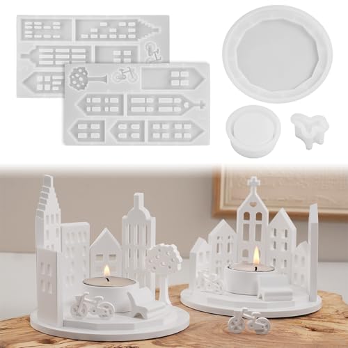 Recitem Silikonformen Gießformen Häuser, 3D Silikonform Weihnachten Silikonform Haus Mini Silikonform Häuser Silikonformen Weihnachten Häuser Giessformen Silikon Gießform (Hausset) von Recitem