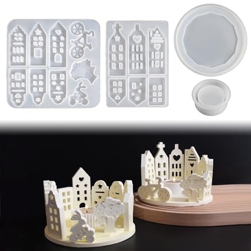 Recitem Silikonformen Gießformen Häuser, 3D Silikonform Weihnachten Silikonform Haus Mini Silikonform Häuser Silikonformen Weihnachten Häuser Giessformen Silikon Gießform (Hausstadt) von Recitem