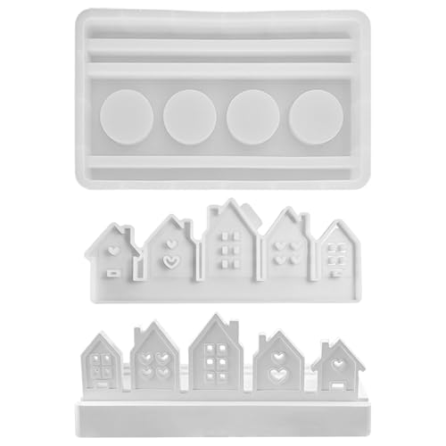 Recitem Silikonformen Gießformen Häuser, 3D Silikonform Weihnachten Silikonform Haus Mini Silikonform Häuser Silikonformen Weihnachten Häuser Giessformen Silikon Gießform Weihnachten (5 Häuser) von Recitem