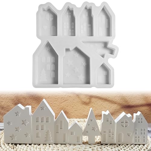 Recitem Silikonformen Gießformen Häuser, 3D Silikonform Weihnachten Silikonform Haus Mini Silikonform Häuser Silikonformen Weihnachten Häuser Giessformen Silikon Gießform Weihnachten (8 Häuser) von Recitem