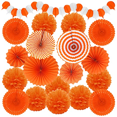 Recosis Orange Party Dekoration, Papier Pompoms Aufhängen Fächer Girlande für Fiesta Party Dekoration Halloween-Atmosphäre Hintergrund Party Hochzeit Geburtstag Festival von Recosis