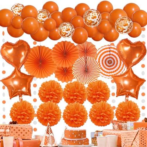 Recosis Party Dekorationen, Hängende Papier Fans Pom Poms Blumen Girlande Ballon für Party Dekorationen (Orange) von Recosis