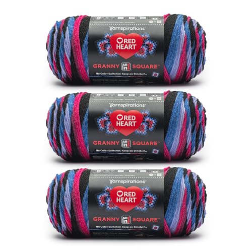 Red Heart All in One Granny Square Black – Hyper Violet Garn – 100% Acryl – #4 Kammgarn (Medium) – 381 m – 3 Stück mit 250 g – zum Stricken, Häkeln und Amigurumi von Red Heart