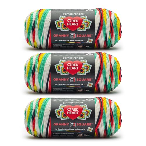 Red Heart All in One Granny Square Soft White – Green Scream Garn – 100% Acryl – #4 Kammgarn (mittel) – 381 m – 3 Stück (250 g) – zum Stricken, Häkeln und Amigurumi von Red Heart