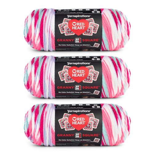 Red Heart All in One Granny Square Soft White – Pink Punch Garn – 3 Pack mit 250 g – 100% Acryl – #4 Kammgarn (mittel) – 381 m – zum Stricken, Häkeln und Amigurumi von Red Heart