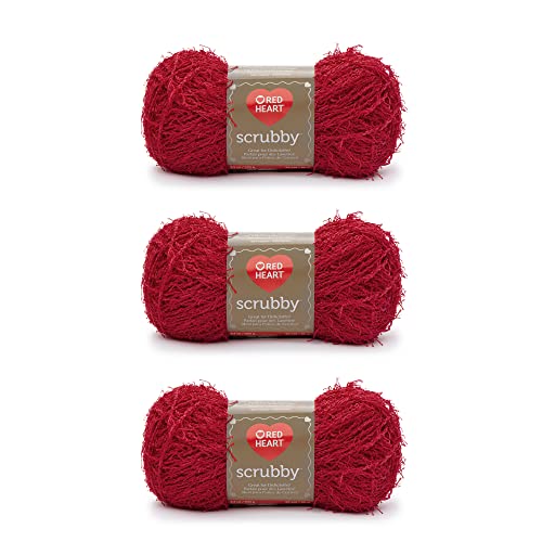 Red Heart E833.0905P03 Scrubby Garn, Polyester, cherry, 3 Pack, 3 Count von Red Heart