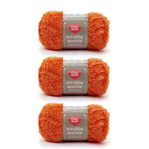 Red Heart Scrubby Sparkle Garn, 3er-Pack, Orange, 3 Stück von Red Heart