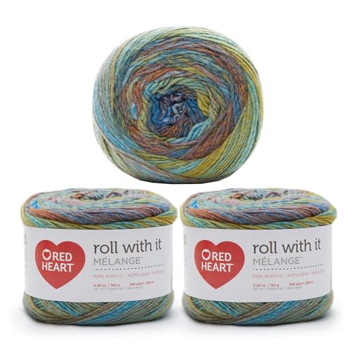 Red Heart E890.0578P03 Roll With It Melange Garn, Acryl, Paparazzi, 3 Pack, 3 stück von Red Heart