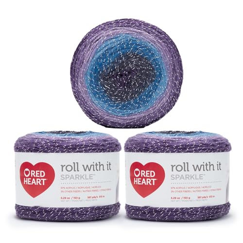 Red Heart Roll with It Glitzerndes Amethyst-Garn, 3 Stück, 150 g, Acryl-Mischung, 4 Medium (Kammgarn), 500 m, Stricken/Häkeln von Red Heart