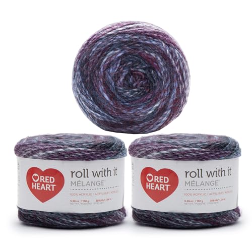 Red Heart Roll with It Melange Autogramm-Garn, 3 Stück, 150 g, Acryl, 4 Medium (Kammgarn), 389 Yards – Stricken/Häkeln von Red Heart