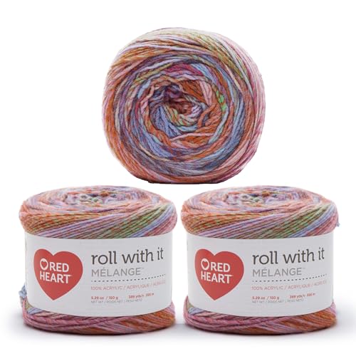 Red Heart Roll with It Melange Hollywood-Garn – 3 Packungen mit 150 g – Acryl – 4 Medium (Kammgarn) – 389 Meter – Stricken/Häkeln von Red Heart