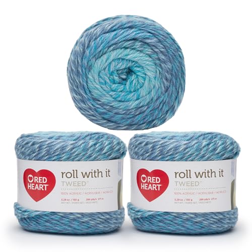 Red Heart Roll with It Tweed Oceanic Garn – 3 Packungen mit 150 g – Acryl – 4 Medium (Kammgarn) – 300 Meter – Stricken/Häkeln von Red Heart