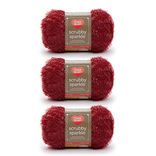 Red Heart Scrubby Sparkle Garn, 3er-Pack, Erdbeere, 3 Stück von Red Heart