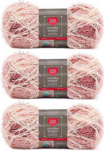 Red Heart Scrubby Stripes Peachy Garn, 85 g, Polyester, 4 Medium (Kammgarn), 80 m, Stricken/Häkeln von Red Heart