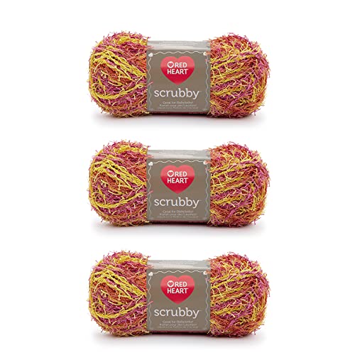 Red Heart Scrubby Zesty Garn – 3 Packungen mit 85 g – Polyester – 4 Medium (Kammgarn) – 78 Meter – Stricken/Häkeln von Red Heart