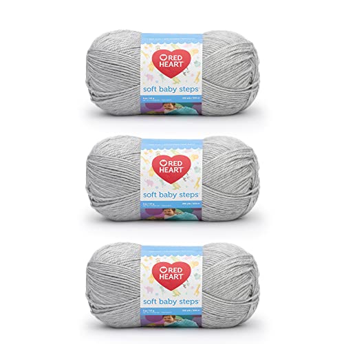 Red Heart Soft Baby Steps Garn, 3er-Pack, 141 g, Acryl, Grau (Elephant), 4 Medium (Kammgarn), 234 m, für Stricken, Häkeln und Basteln von Red Heart