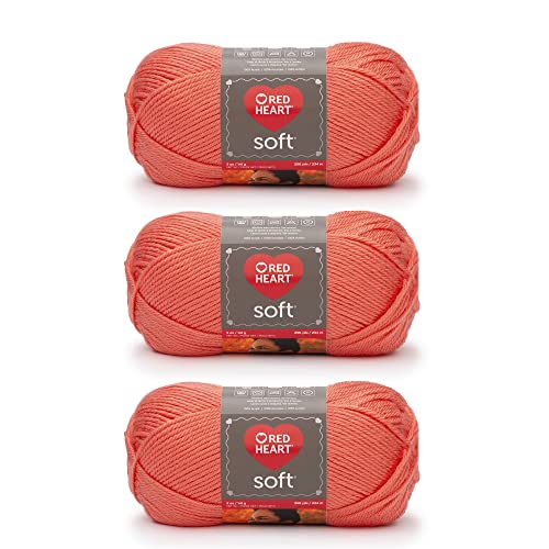 Red Heart Soft Coral Garn, 3er-Pack, 141 g pro Stück, Acryl, mittlere Stärke (Worsted), 250 Meter – zum Stricken und Häkeln von Red Heart