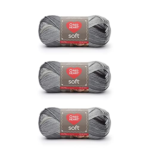 Red Heart Soft Grayscale Garn, 3er-Pack, 113 g pro Stück, Acryl, mittlere Stärke (Worsted), 250 Meter – zum Stricken und Häkeln von Red Heart